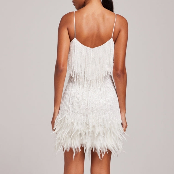 Nadine Merabi Lottie White Beaded Feather Fringe Mini Dress Size S/M/6 - Picture 11 of 16